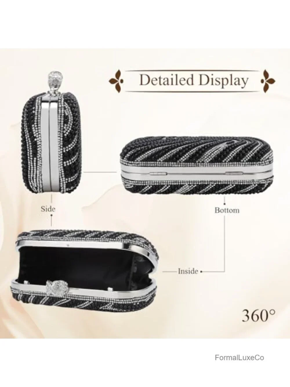 Beaded Pearl Clutch Purse Faux Leather Bridal Evening Bag with Detachable Chain